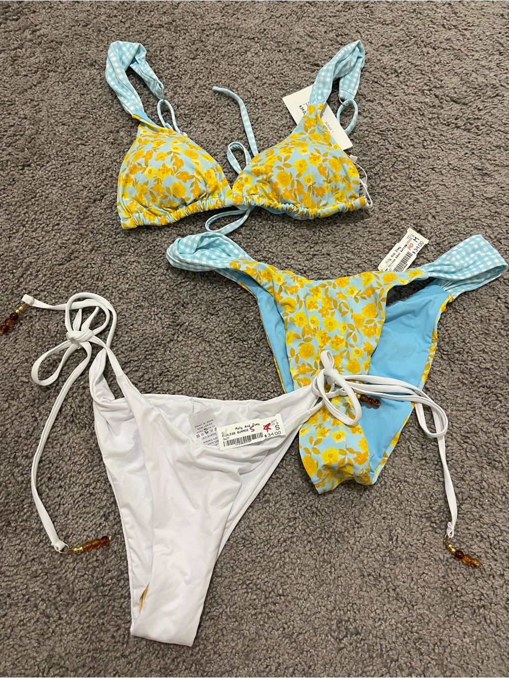 Aritzia Yellow Floral & Light Blue Two-Piece Bikini